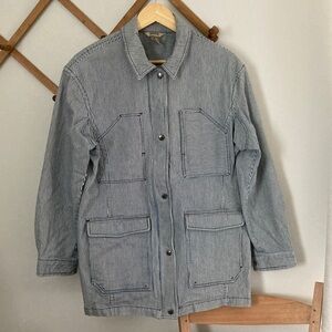 Duluth Trading Co. Navy and White Striped Shirt Jacket